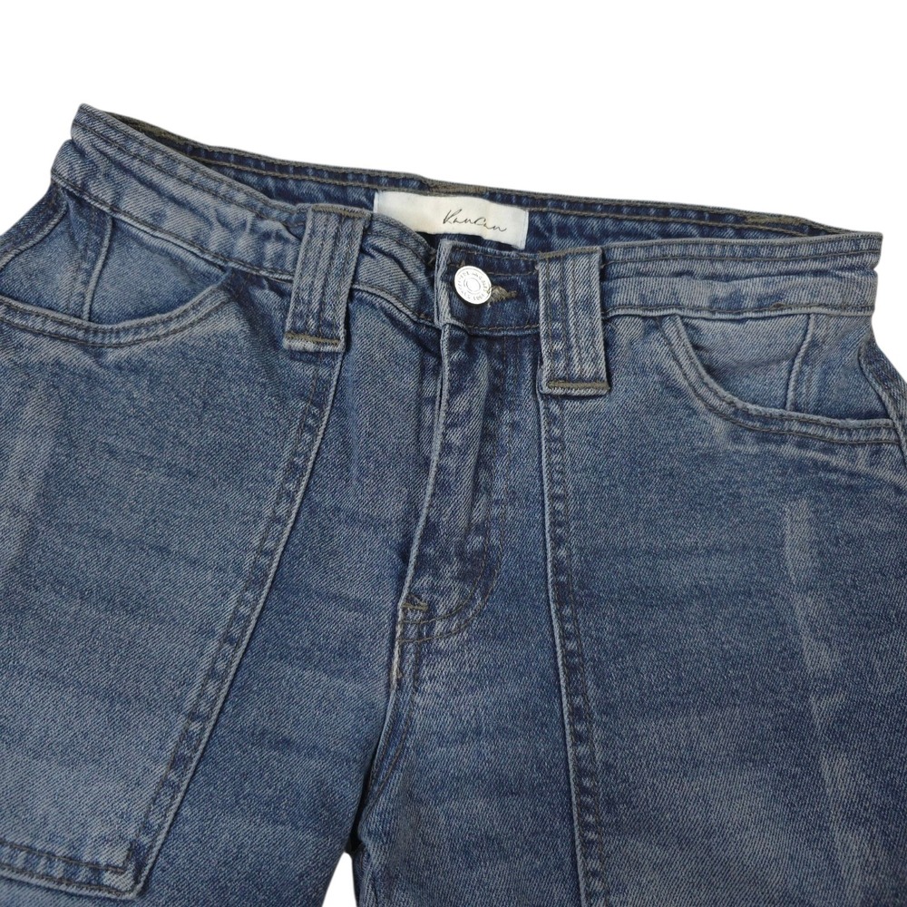 KanCan Jeans Womens 1/24 Crop‎ Stretch Cargo Denim Blue Mid Rise